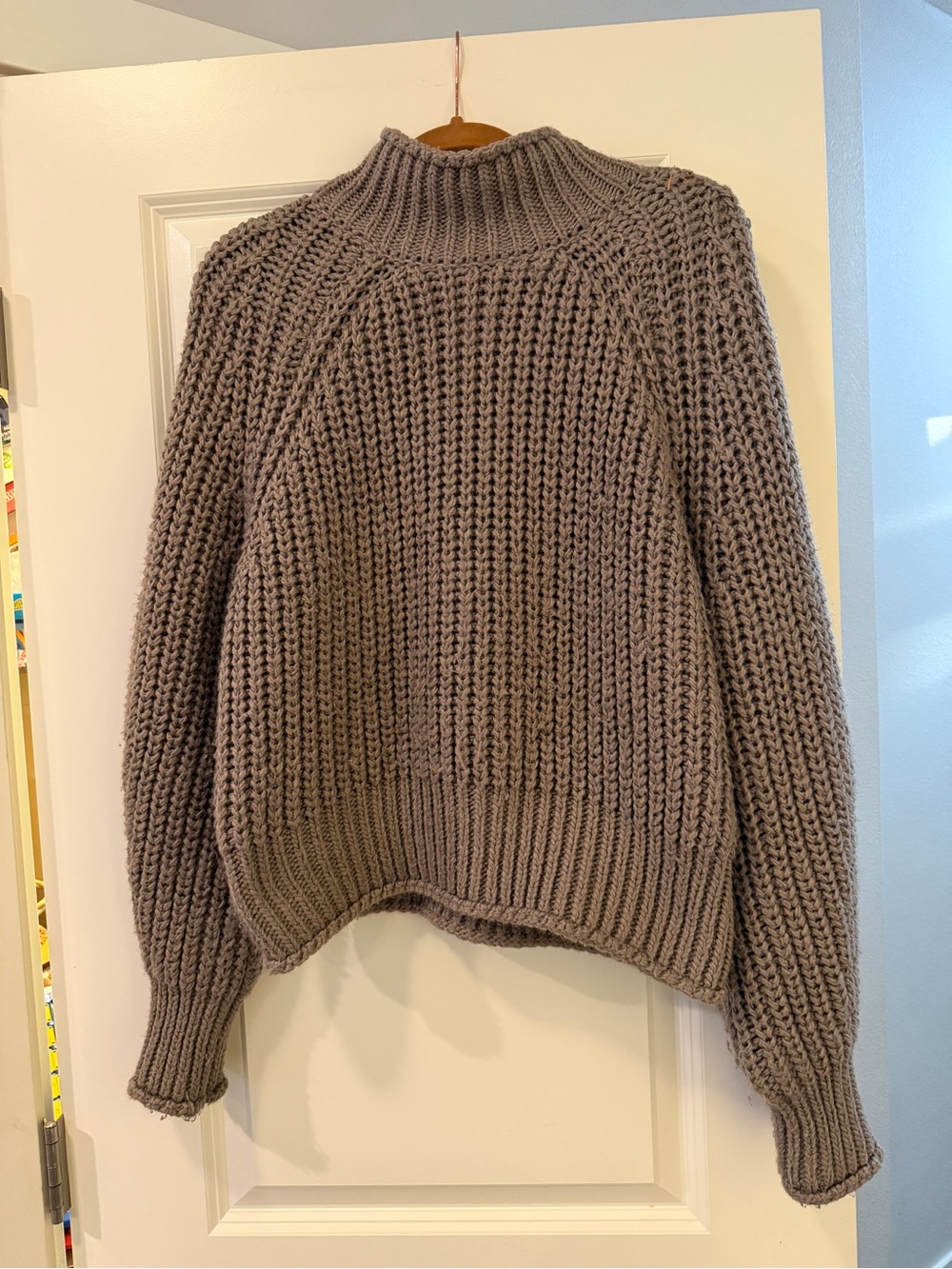 H&M Chunky Ribbed Mock Neck Sweater - Taupe Gray